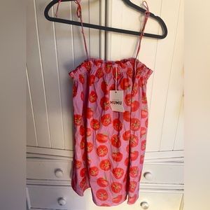 Show Me Your MuMu Pink Tomato-Print Tie-Shoulder Mini Dress